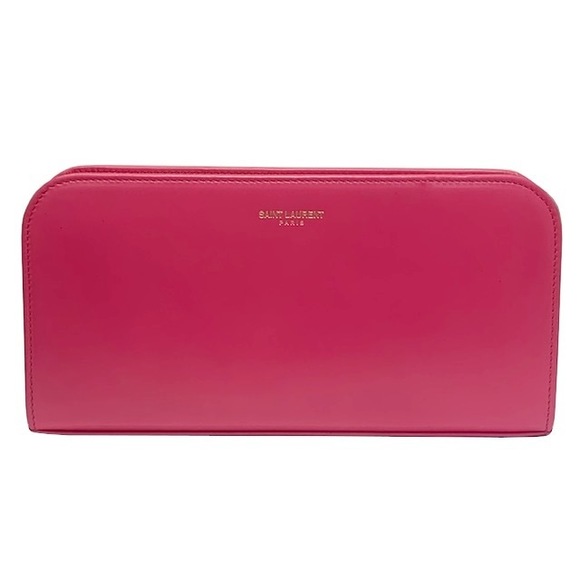 Saint Laurent Round Zipper Leather Long Wallet Pink - Picture 1 of 8